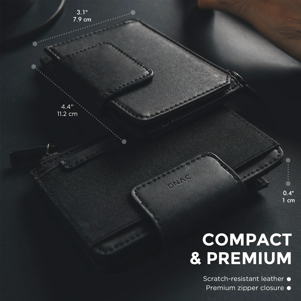 DNAC Bifold Wallet with Zipper Pocket and Elastic Card Slot