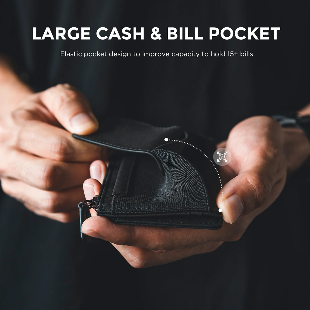 DNAC Bifold Wallet with Zipper Pocket and Elastic Card Slot